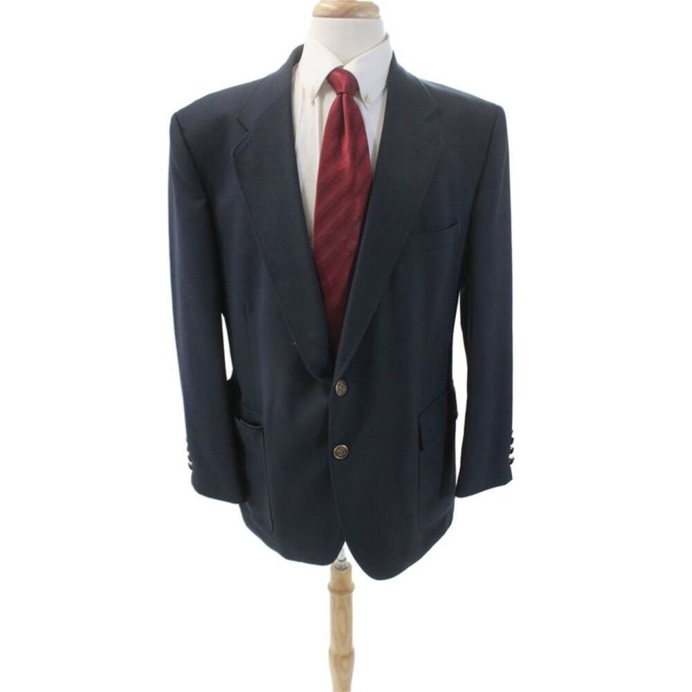 Arnold Palmer Mens Two Button Blazer Jacket Navy Blue Wool Size 44 Short